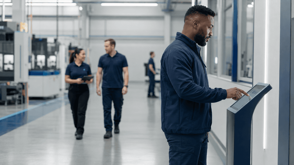 Frontline employees at work — shop floor and field teams Corpmetrix reaches by survey