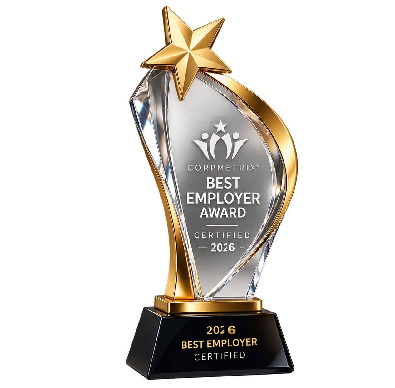 Corpmetrix Best Employer Award crystal trophy, certified 2026